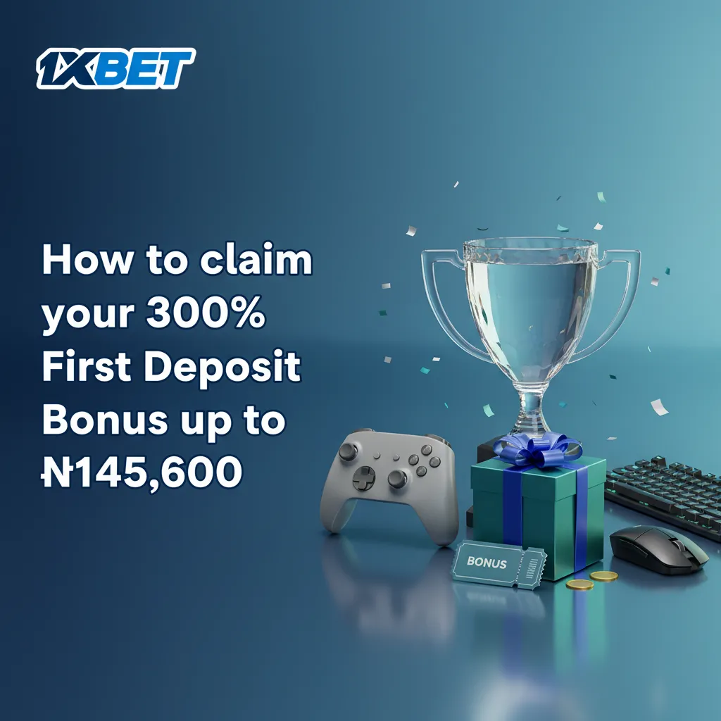Step-by-step graphic: claim 1xBet Nigeria 300% deposit bonus up to ₦145,600 for StarCraft II betting.