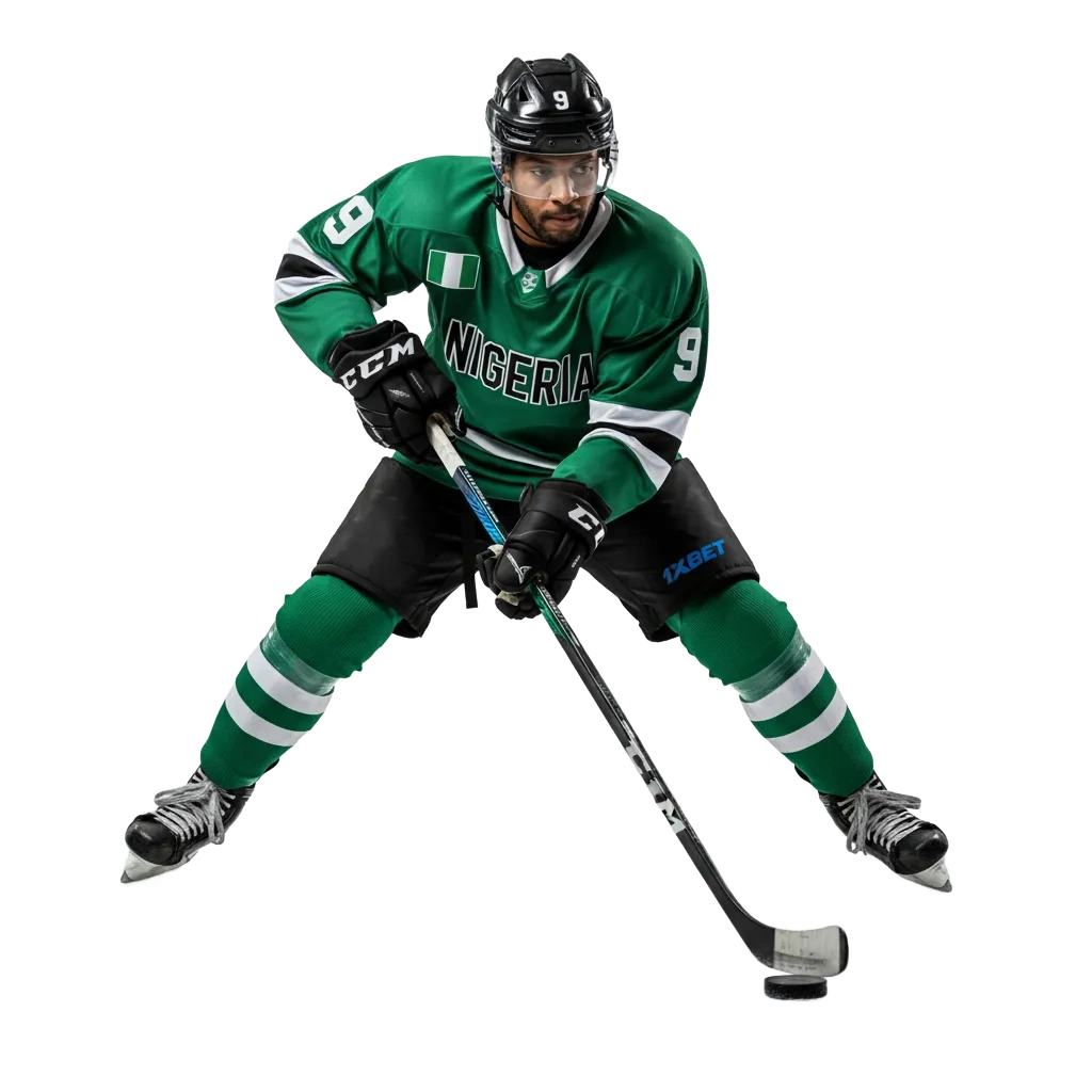 1xBet ice hockey betting in Nigeria: NHL and Europe, live stats, cash out, plus welcome bonus.